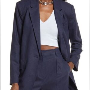 Open Edit || oversize linen blend navy blazer